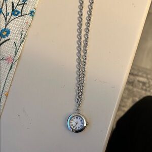 Silver Pendant Necklace with Watch Charm